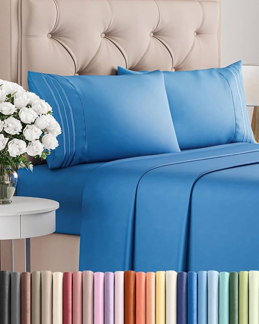CGK Twin XL Size 2 Piece Sheet Set Breathable & Cooling Sheets Royal Blue